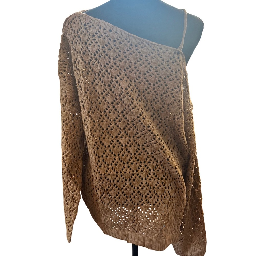 CUPSHE Women Cutout Crochet One-Shoulder Sweater Cami Long Sleeves Ribbed Trim - Picture 6 of 6